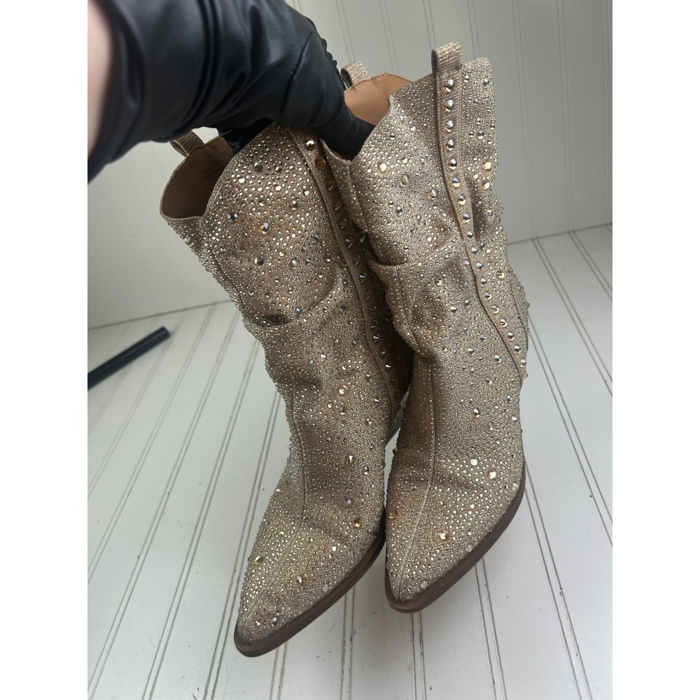 Jessica Simpson Vintage Gold Rhinestone Slouchy Western Boots Women's Size 7M - Picture 6 of 10